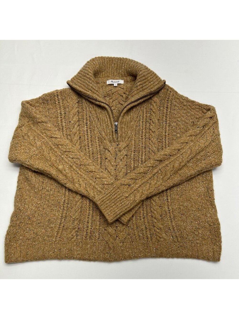 Madewell Rosebriar Cable knit Sweater Half Zip Neckline Textured, Marbled M
